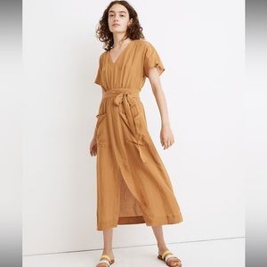 MADEWELL Linen-Blend Dolman-Sleeve Tie-Waist Midi Dress, S10